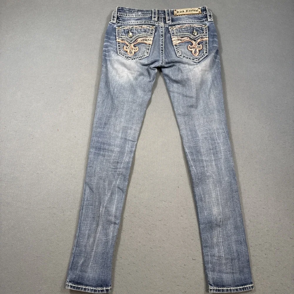 ROCK REVIVAL Yui Skinny Stretch Jeans Women's 25 rhinestones RARE COLOR WHISKERS - Picture 2 of 10